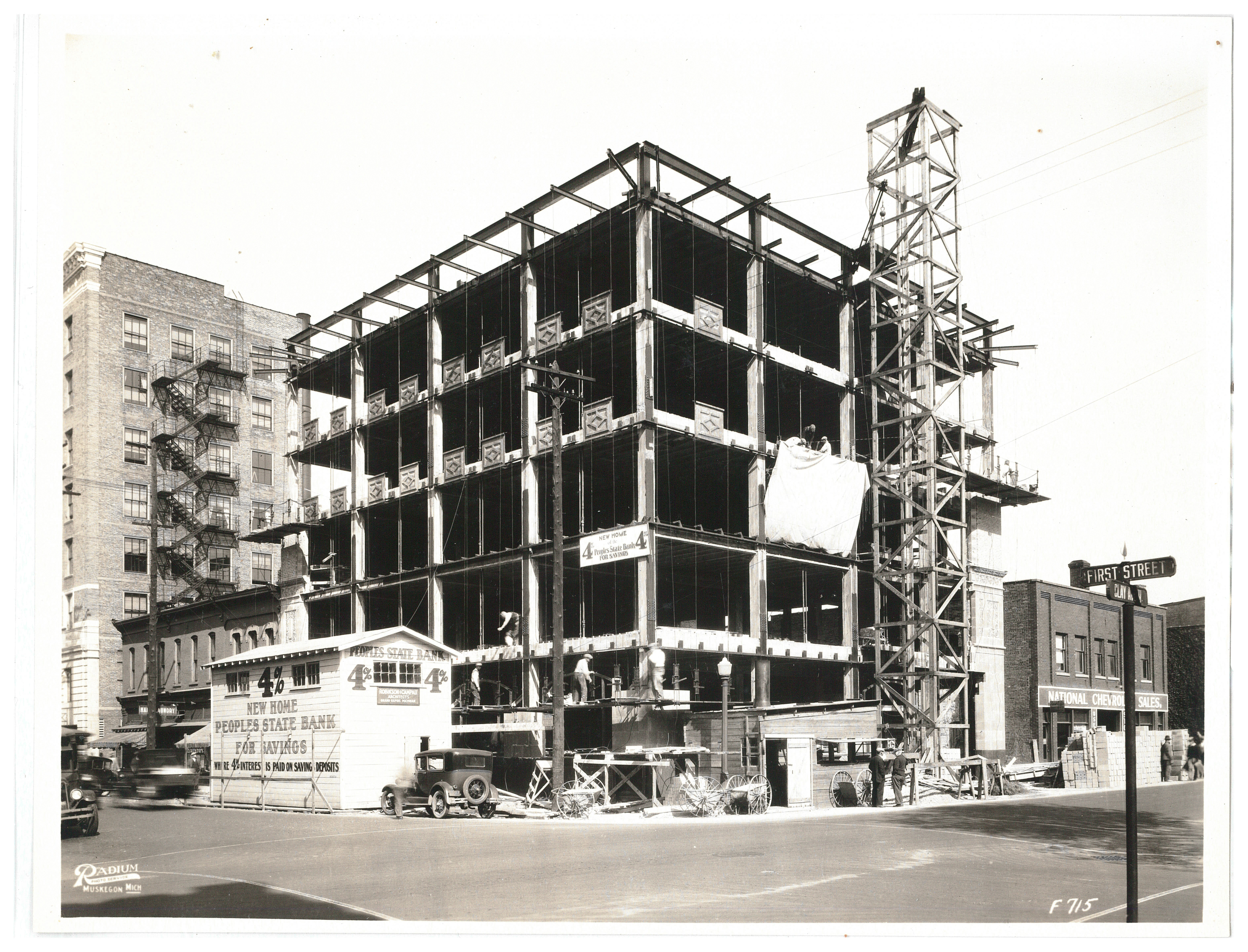 The People's Savings Bank Under Construction (Circa 1923). (Photo Courtesy of Muskegon Public Library)